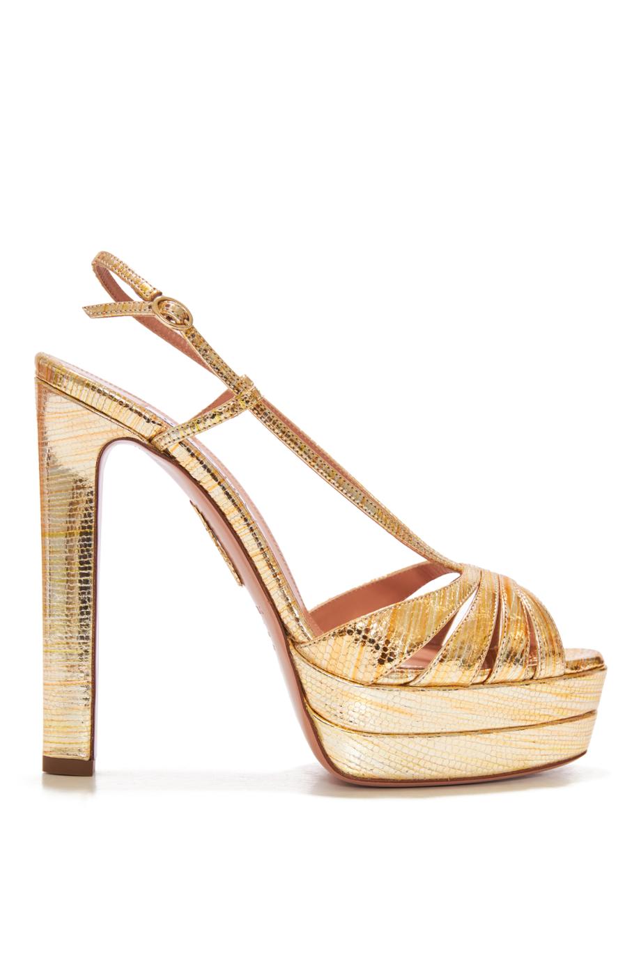 Aime'e 130 metallic leather platform sandals in gold