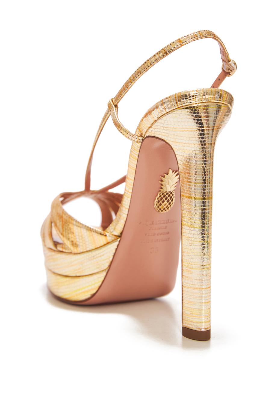 Aime'e 130 metallic leather platform sandals in gold