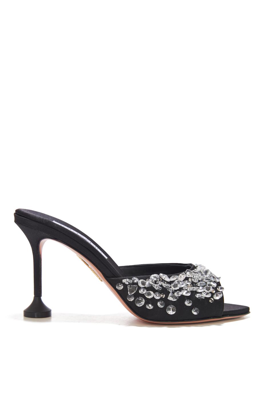 Bisous 85 crystal satin mules in black