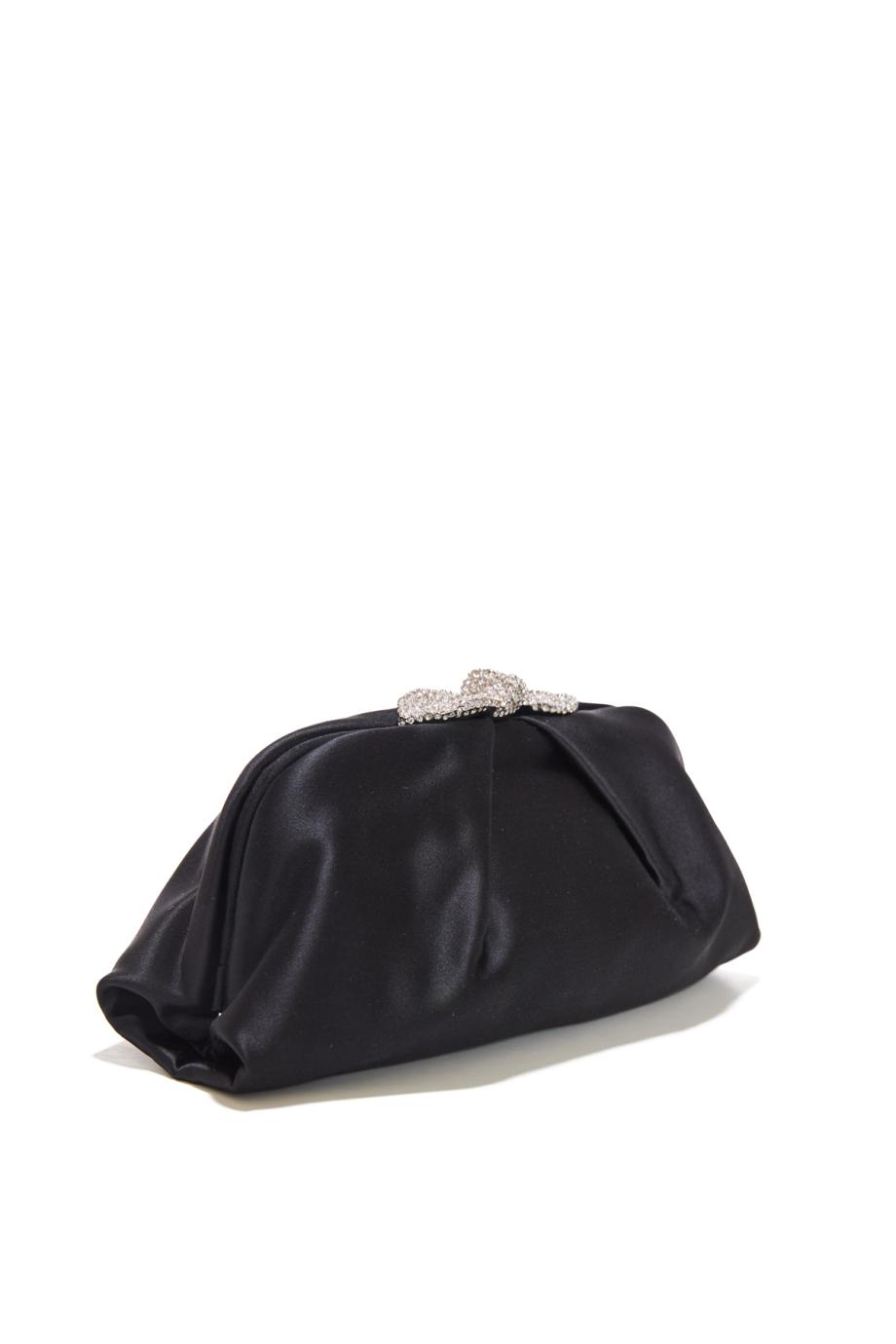 Very Bow crystal-embellished satin clutch in black