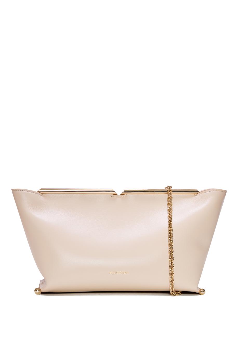 Galerie leather clutch in meringue