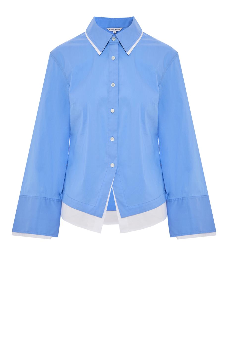 Bonnie Cotton Button-Down Shirt - Blue and White Stretch-Cotton Split-Hem Top