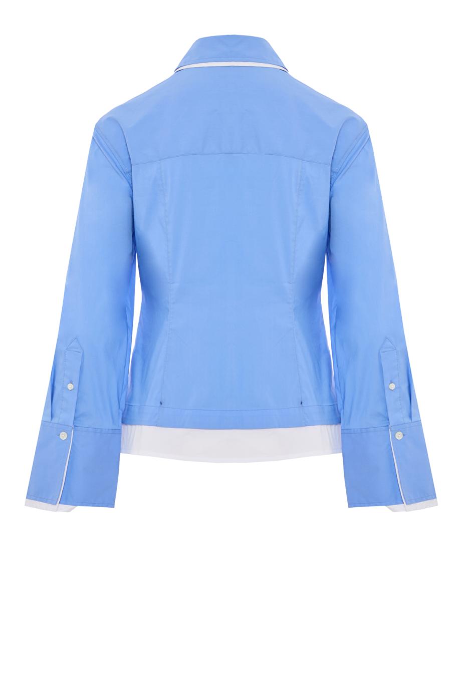 Bonnie Cotton Button-Down Shirt - Blue and White Stretch-Cotton Split-Hem Top