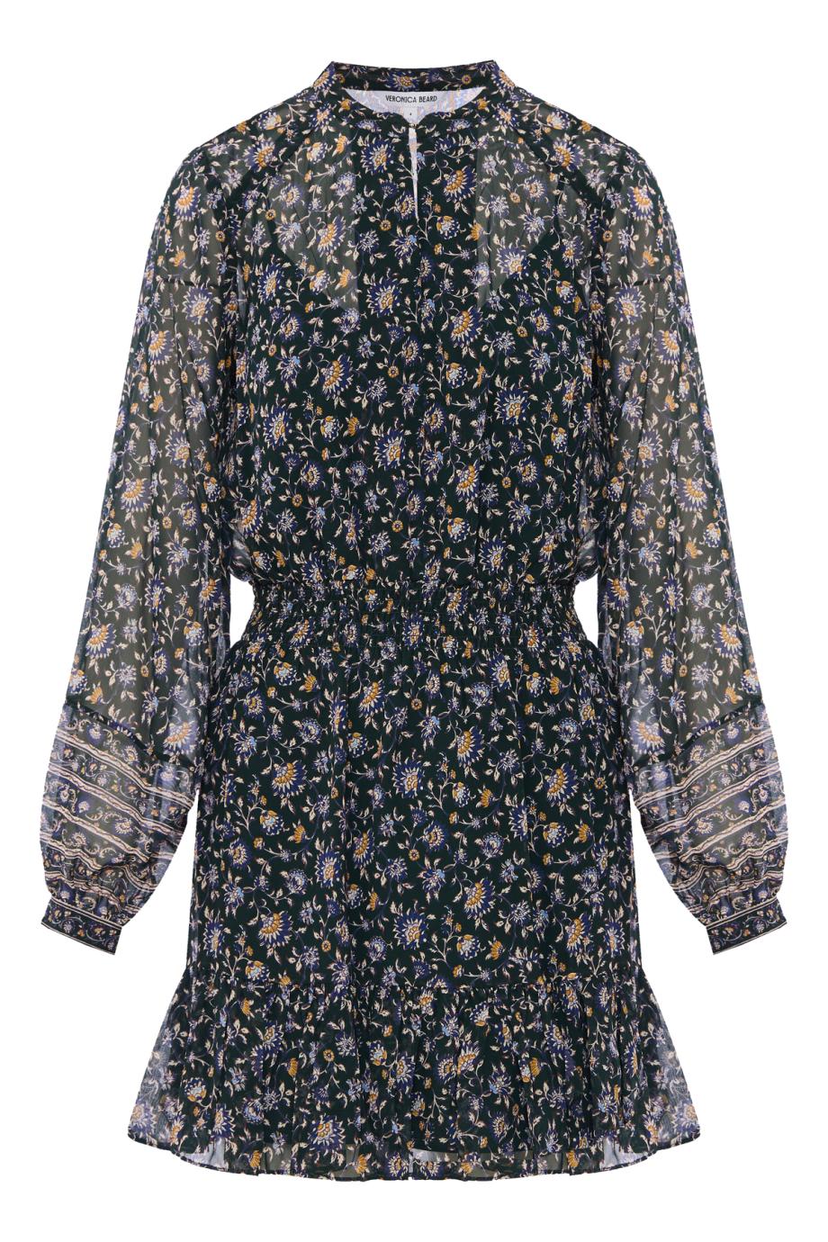 Mirabel Silk Mini Dresss in green - Floral A-Line Dress
