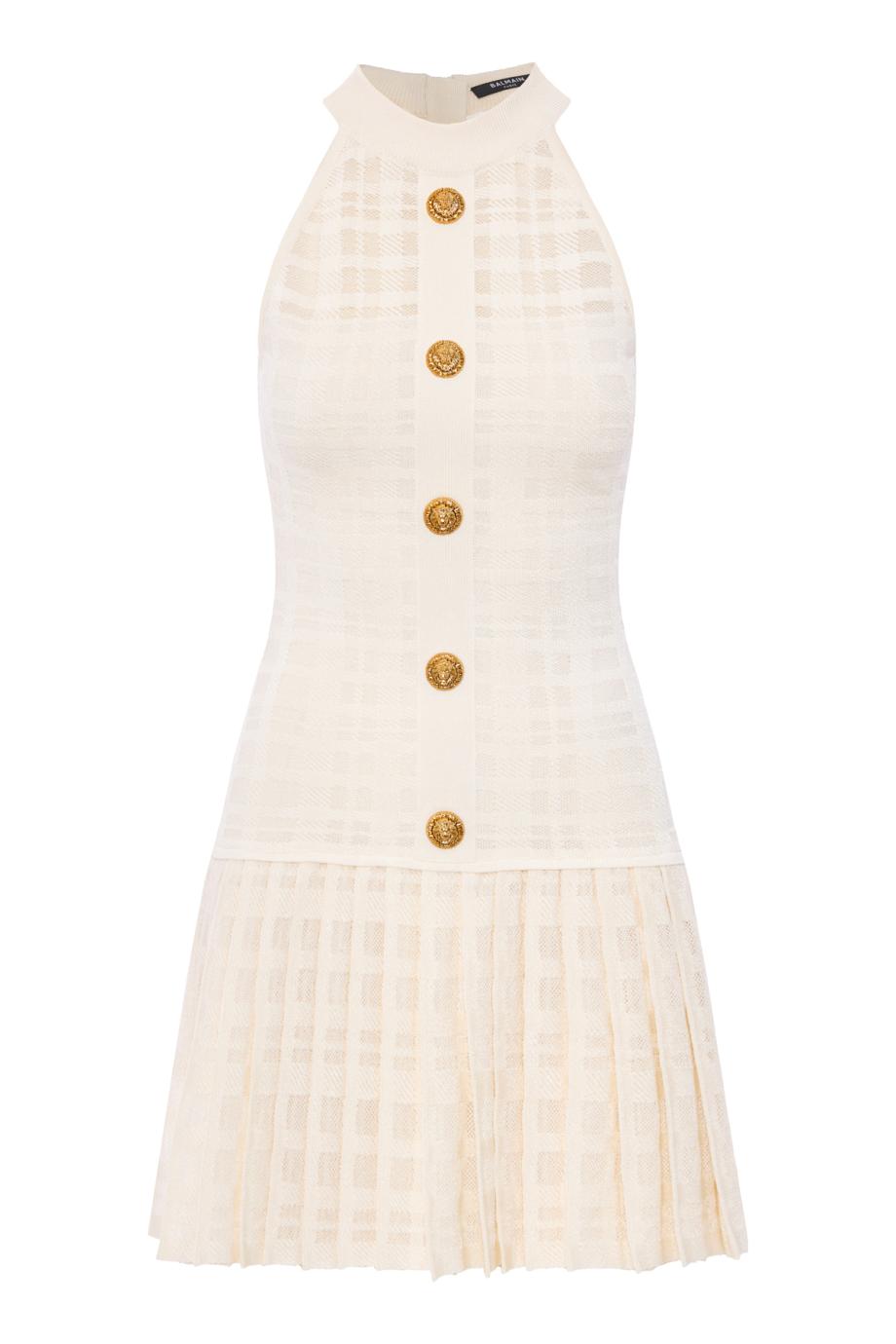 Checked crepe mini dress in natural