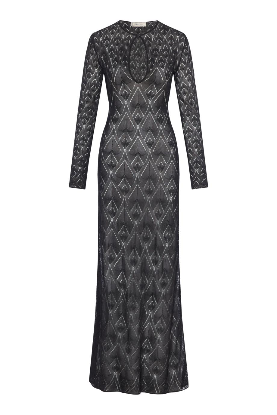 Long viscose maxi dress with geometric openwork