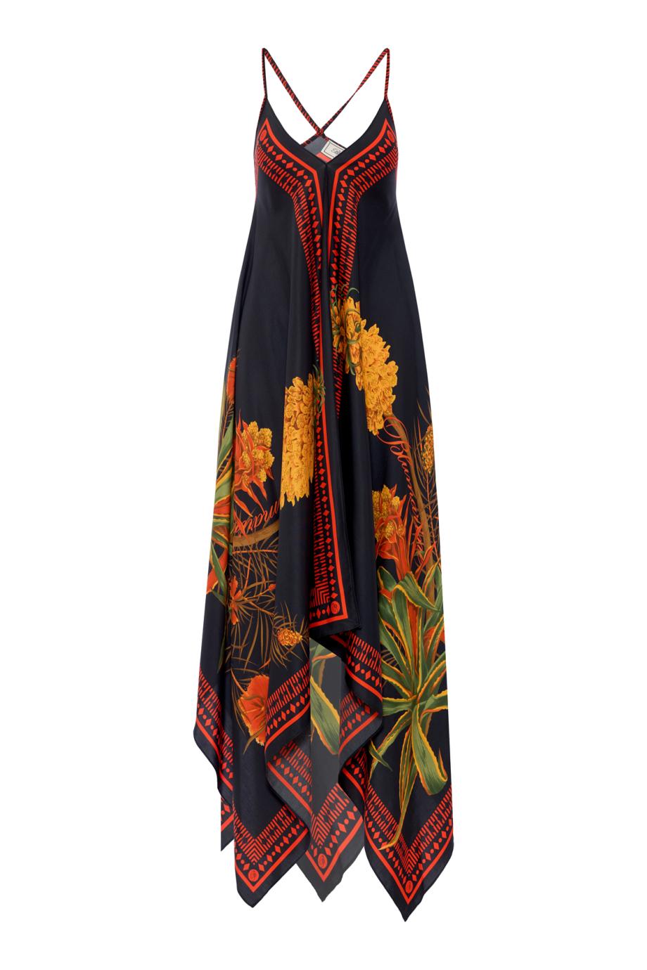 Salvador long printed twill midi dress
