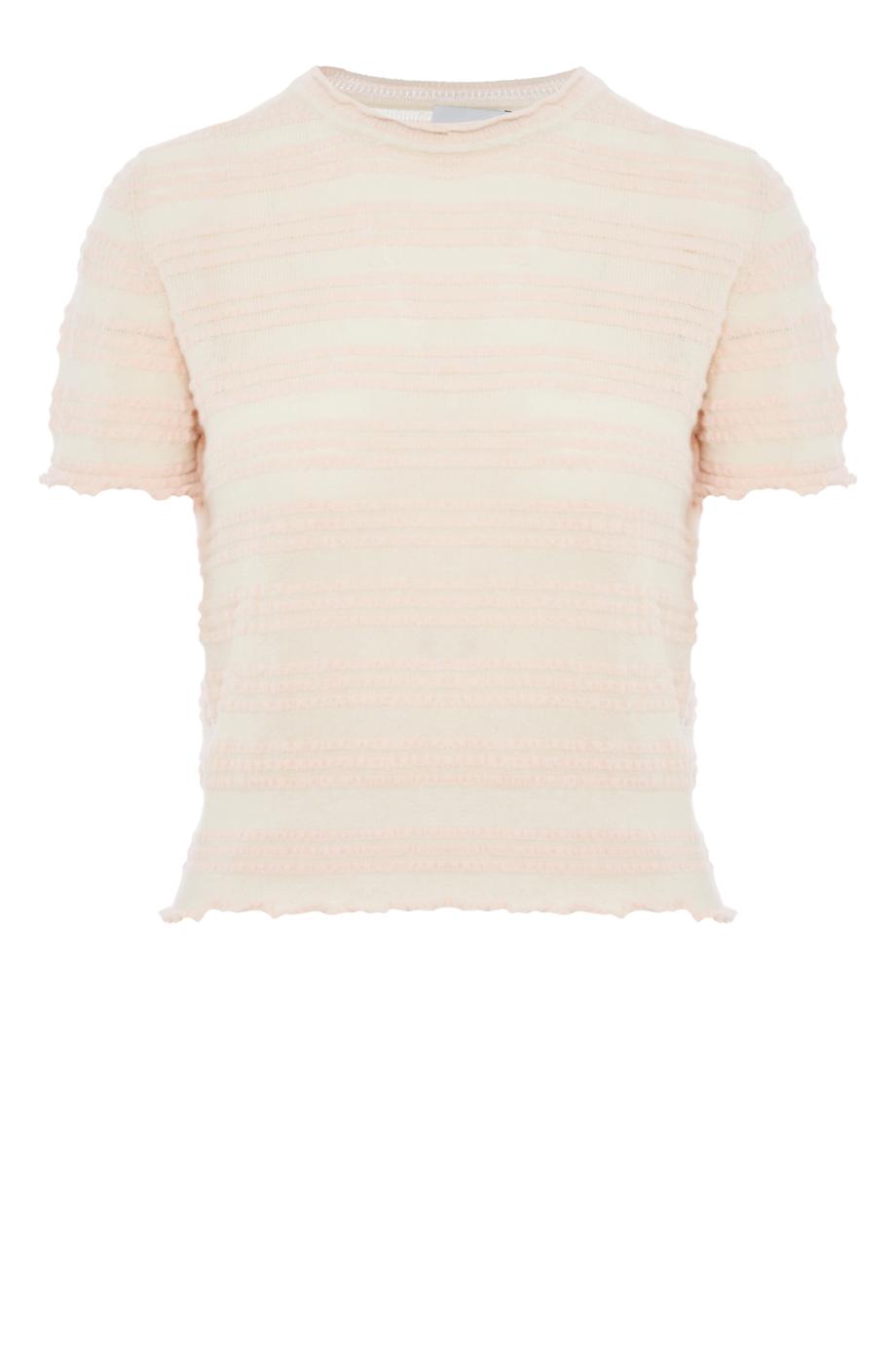 Striped top in embossed knit in light pink
