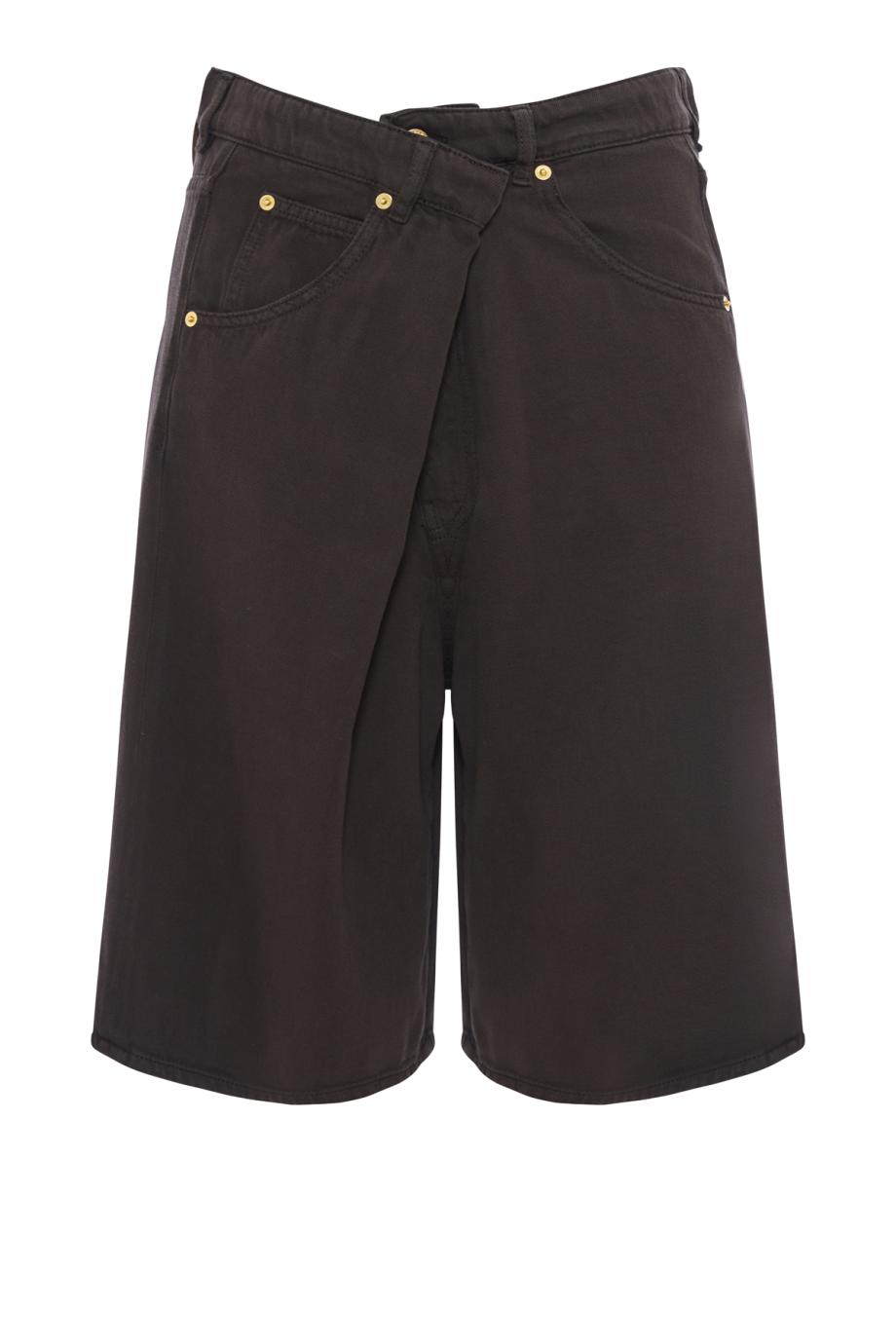 INES fold-over tencel denim shorts with a dark brown finish.