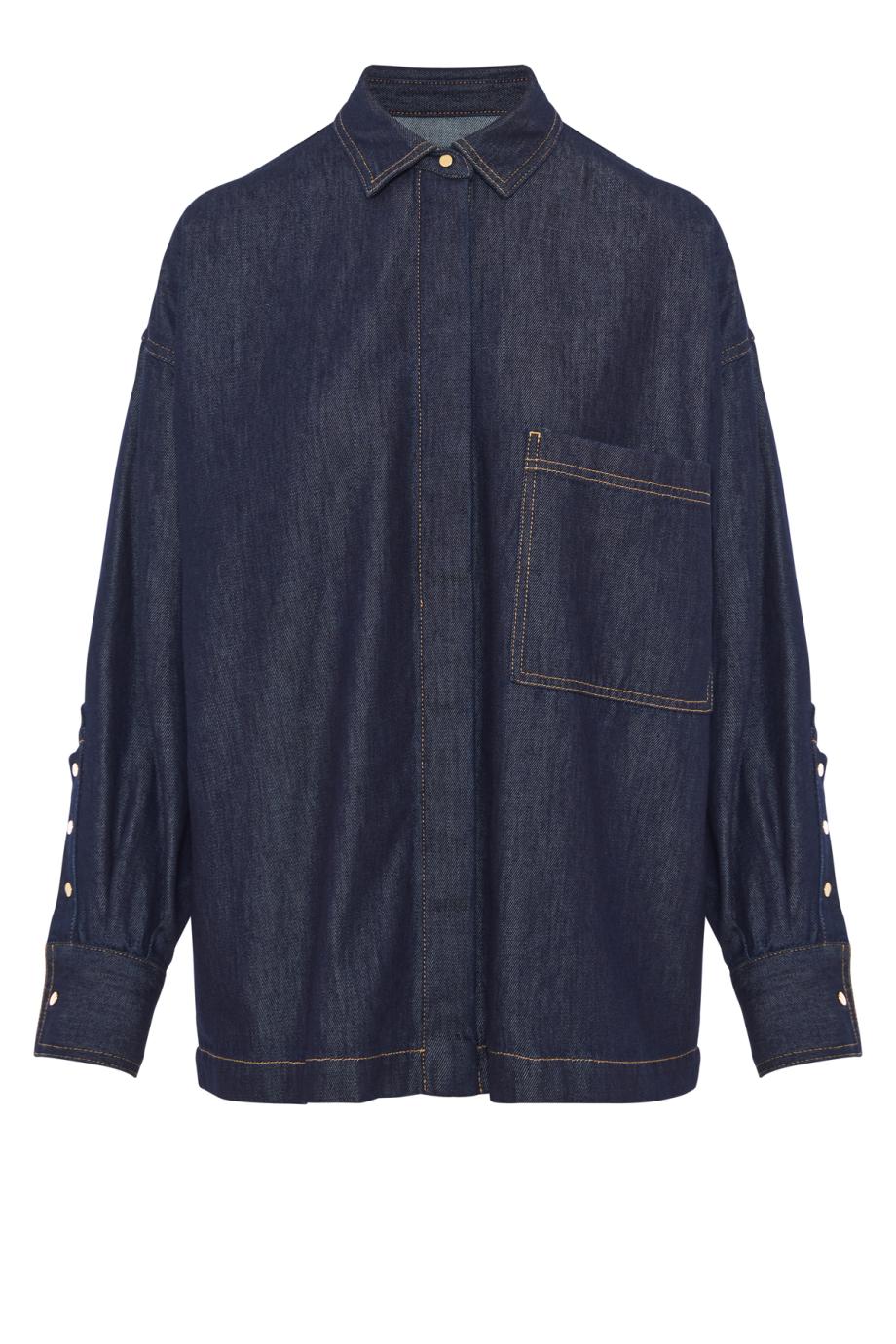 ENNY tencel denim boxy shirt in raw blue denim.