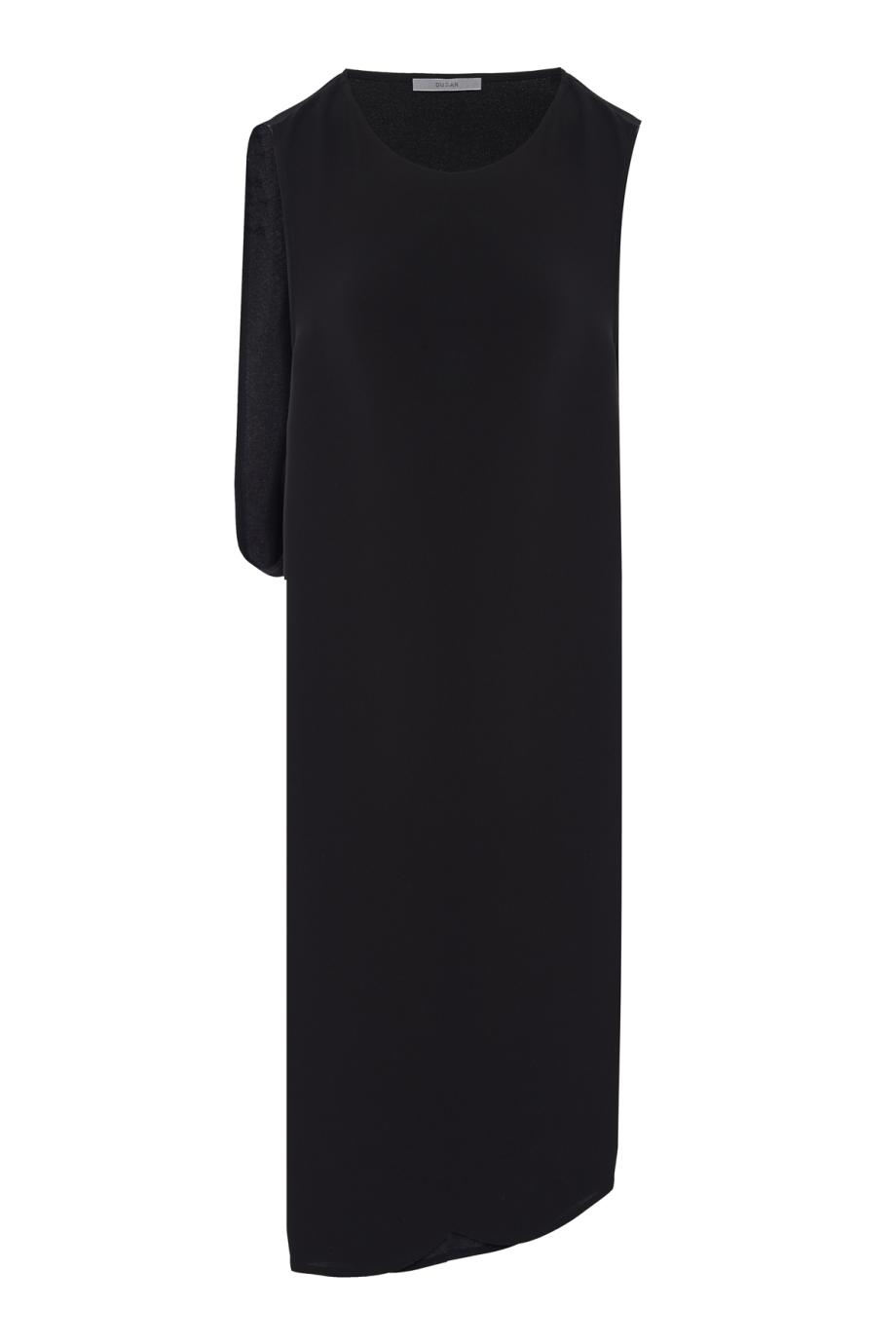 Draped voile silk midi dress in black