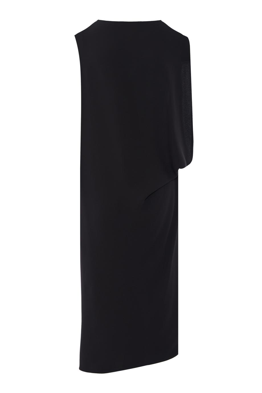 Draped voile silk midi dress in black