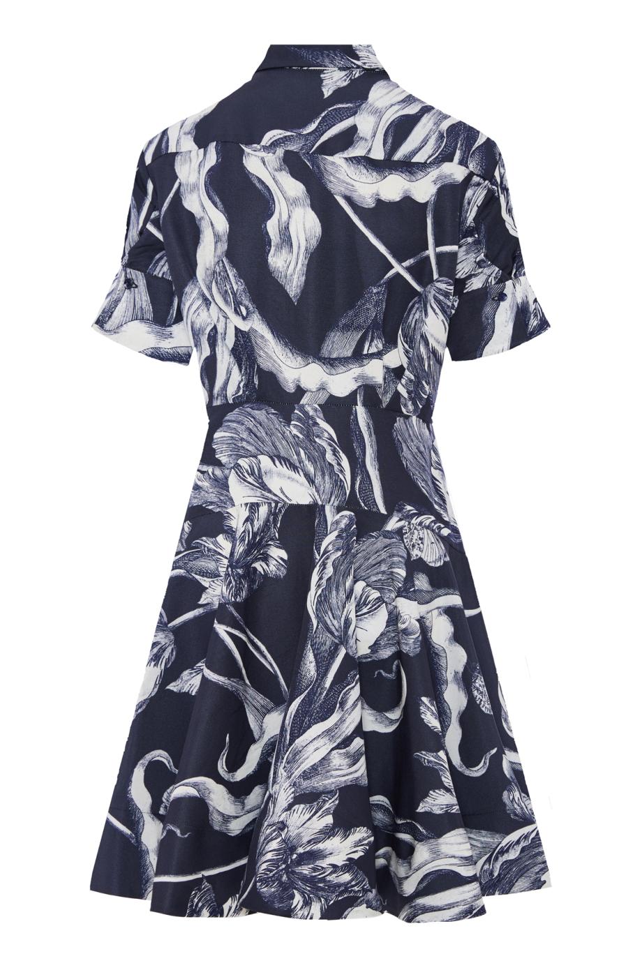 Botanical printed cotton-blend mini dress in midnight 