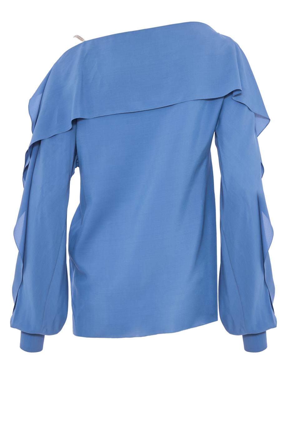 Long-sleeved silk top in crepe de chine in blue