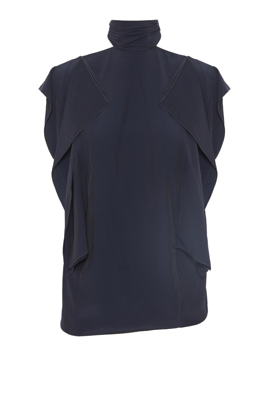 Ruffled satin top in navy