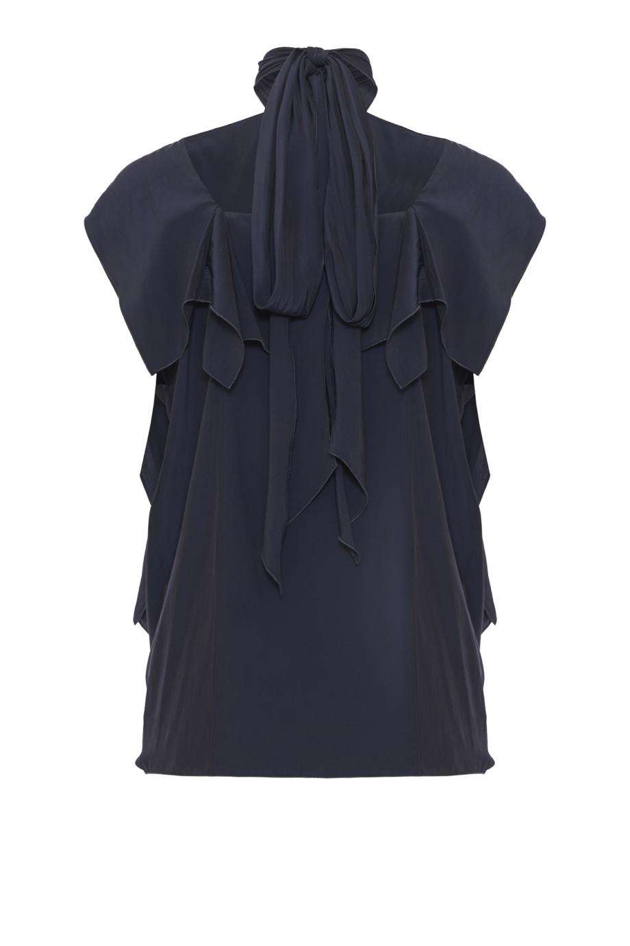 Ruffled satin top in navy