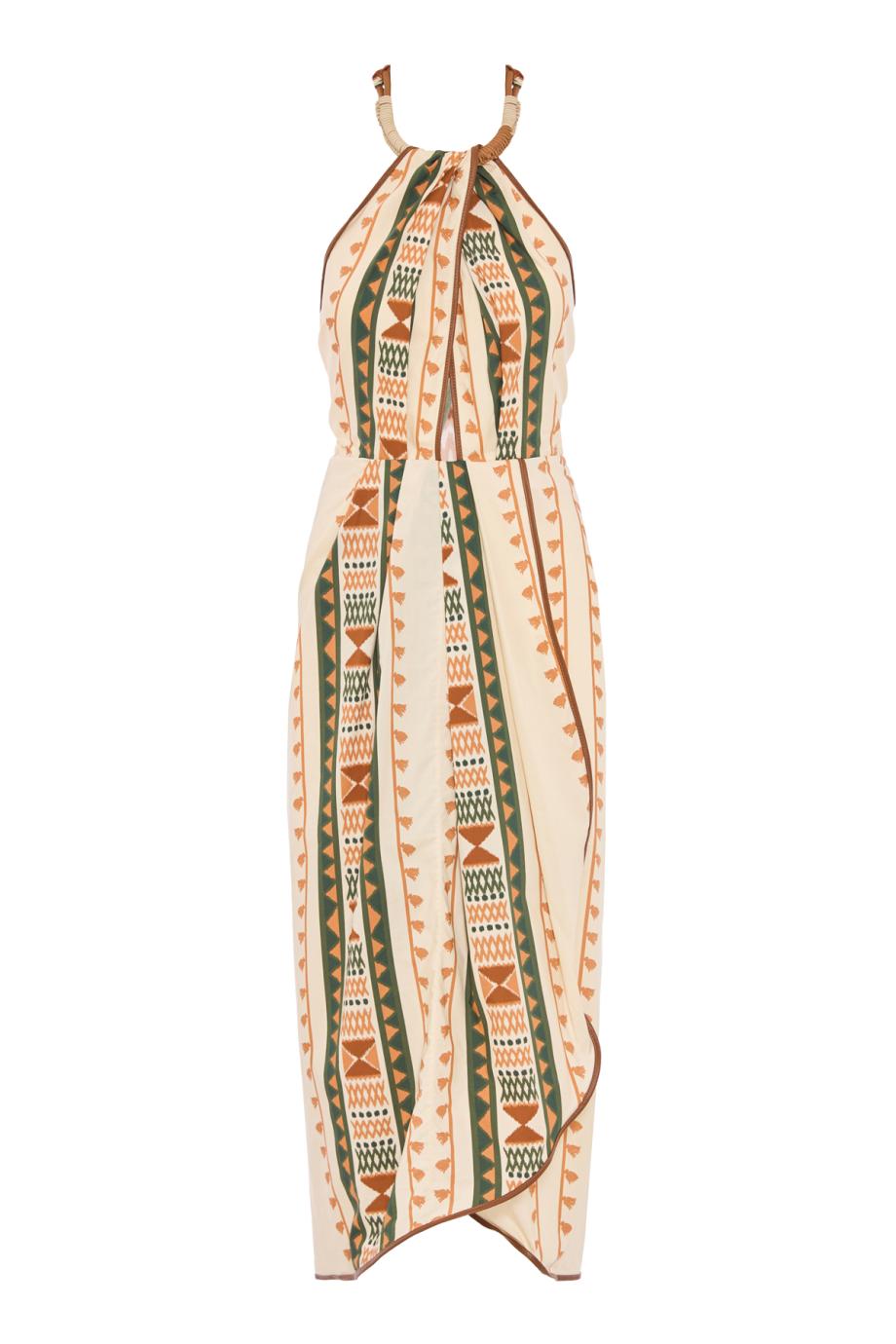 Centro Del Cielo leather-trimmed cotton maxi dress in green
