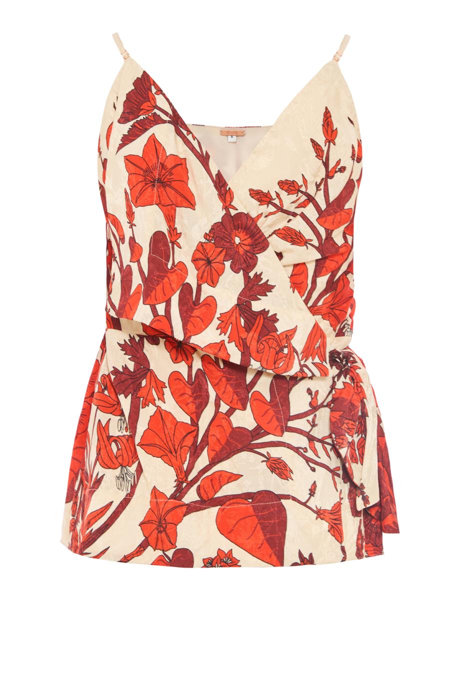 Gentle Wrap printed crepe top in red