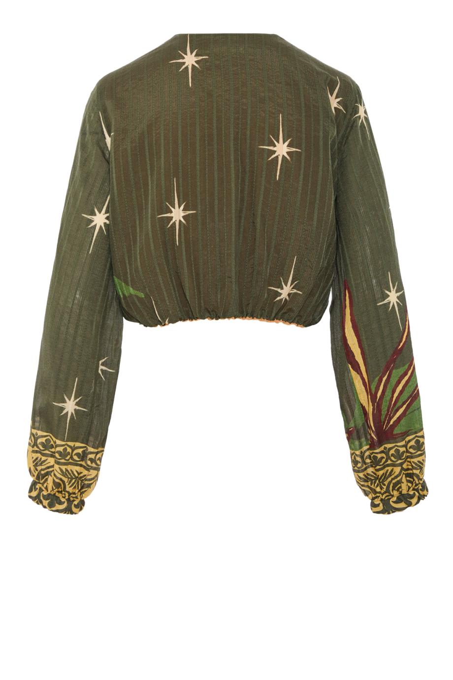 Afterwork printed silk and cotton cropped top in green