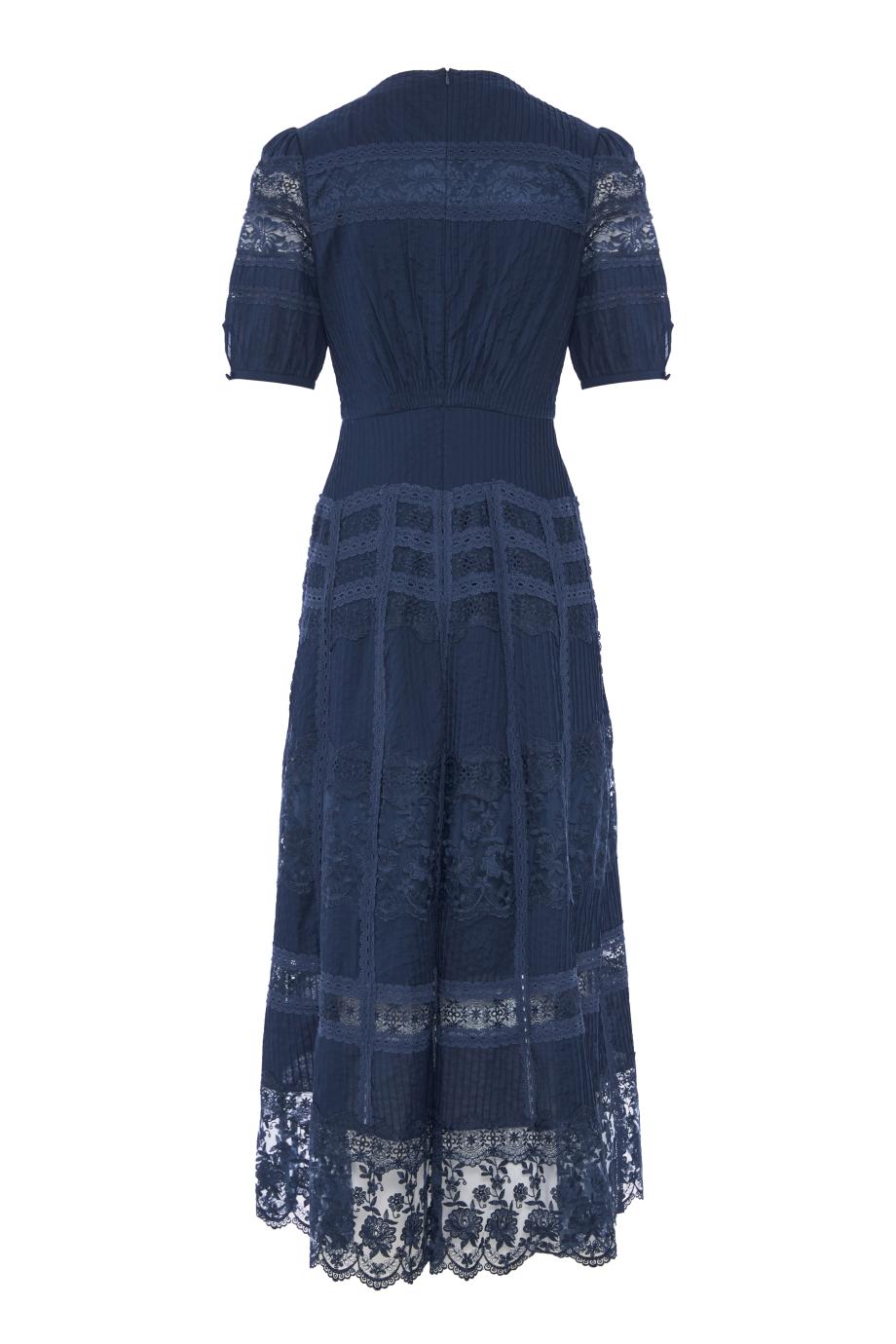 Lea lace-trimmed cotton maxi dress in navy 