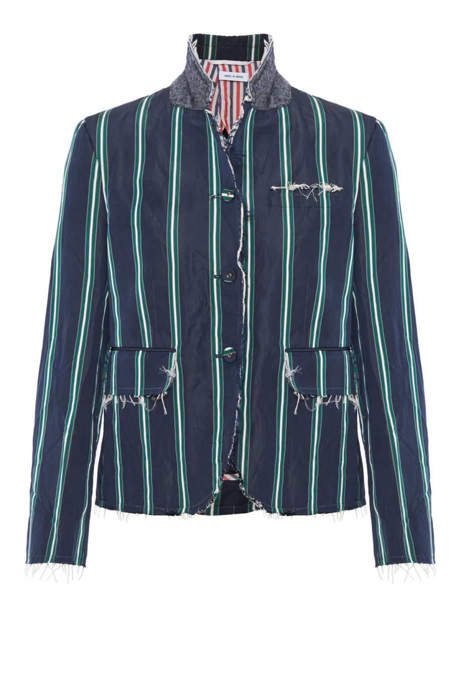 Printed silk and cotton jacket in navy 