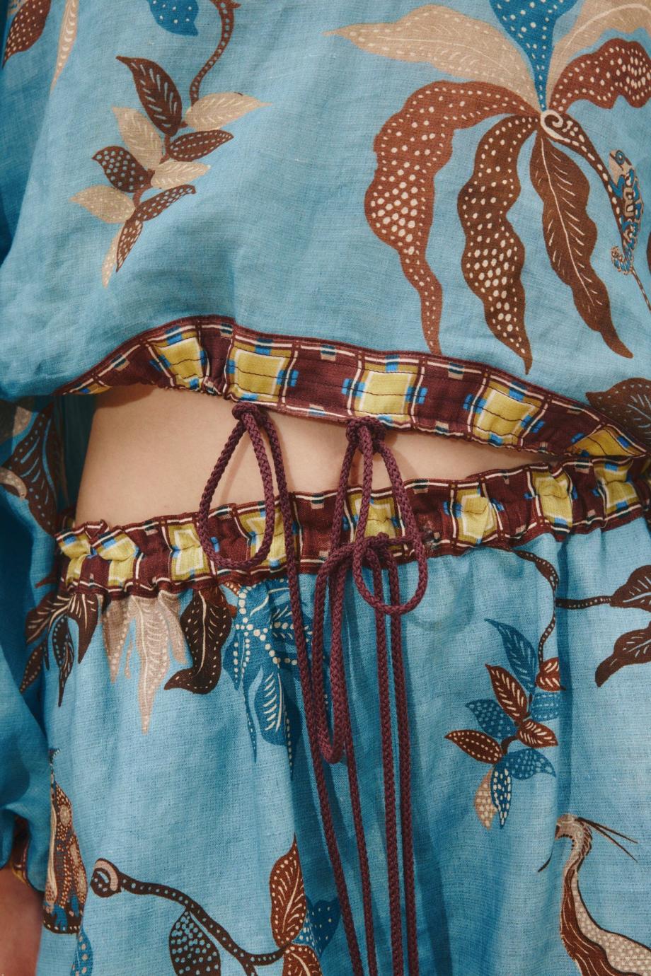 Georgie printed ramie crop top in blue
