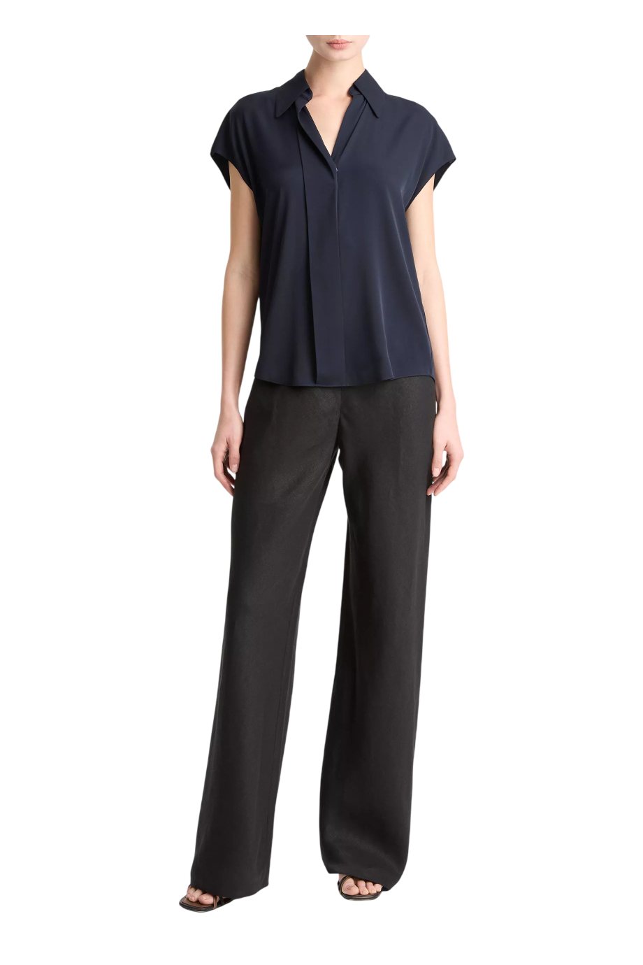 Silk-blend blouse in navy