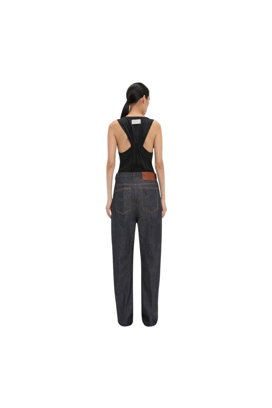 Split cotton and linen tank top in black