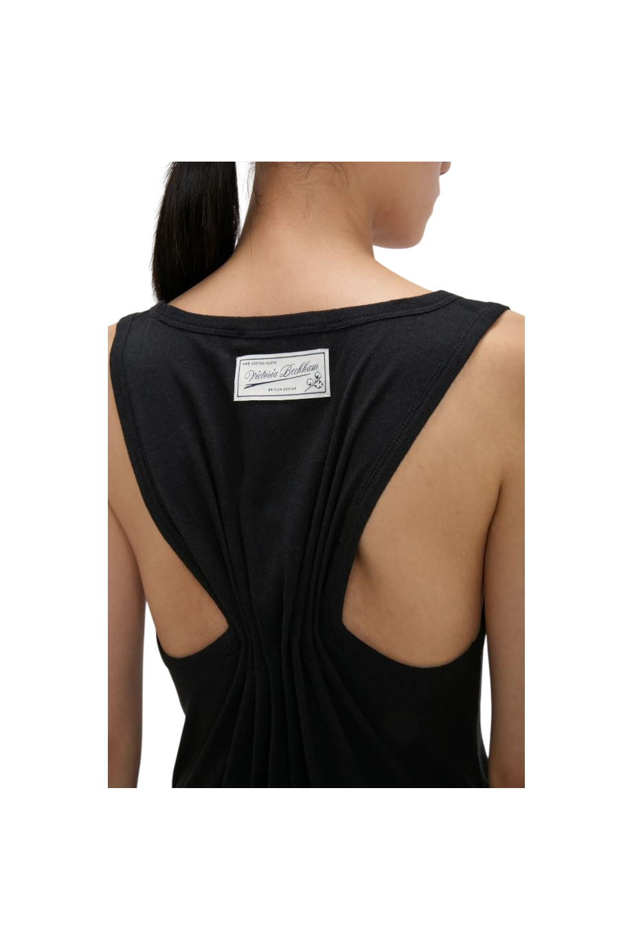 Split cotton and linen tank top in black
