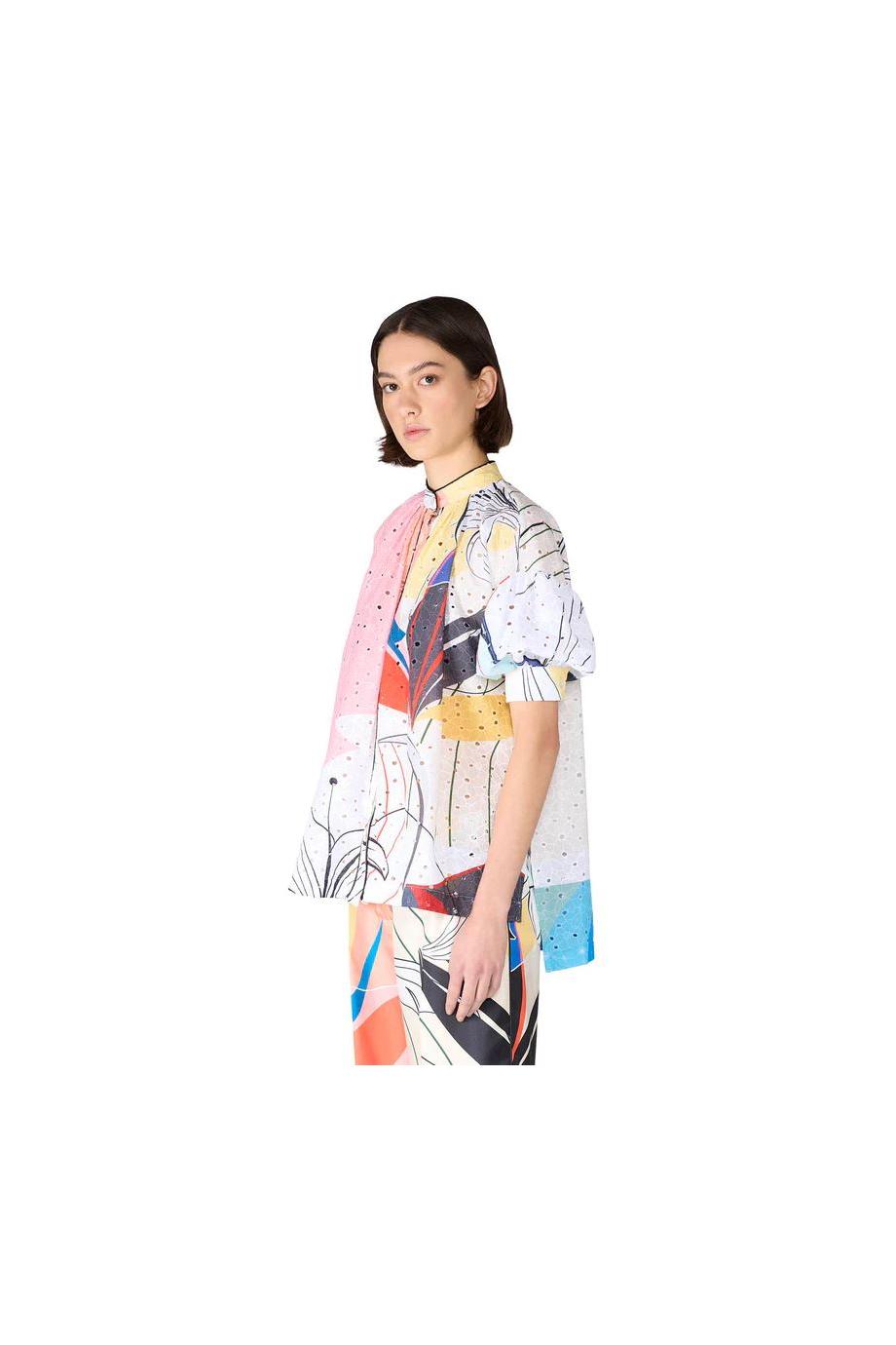 Ploto printed cotton pajama shirt in floral geometry 