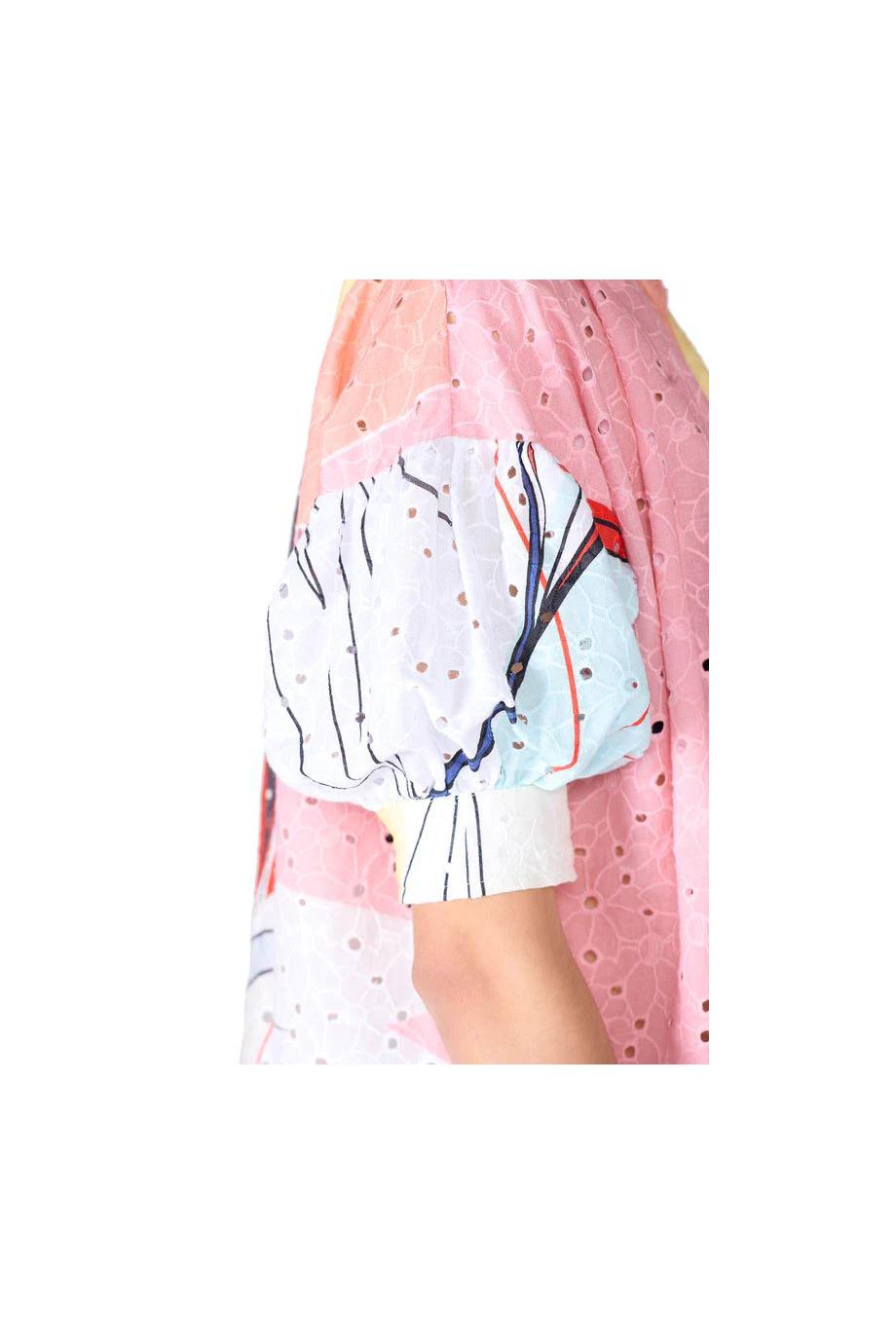 Ploto printed cotton pajama shirt in floral geometry 