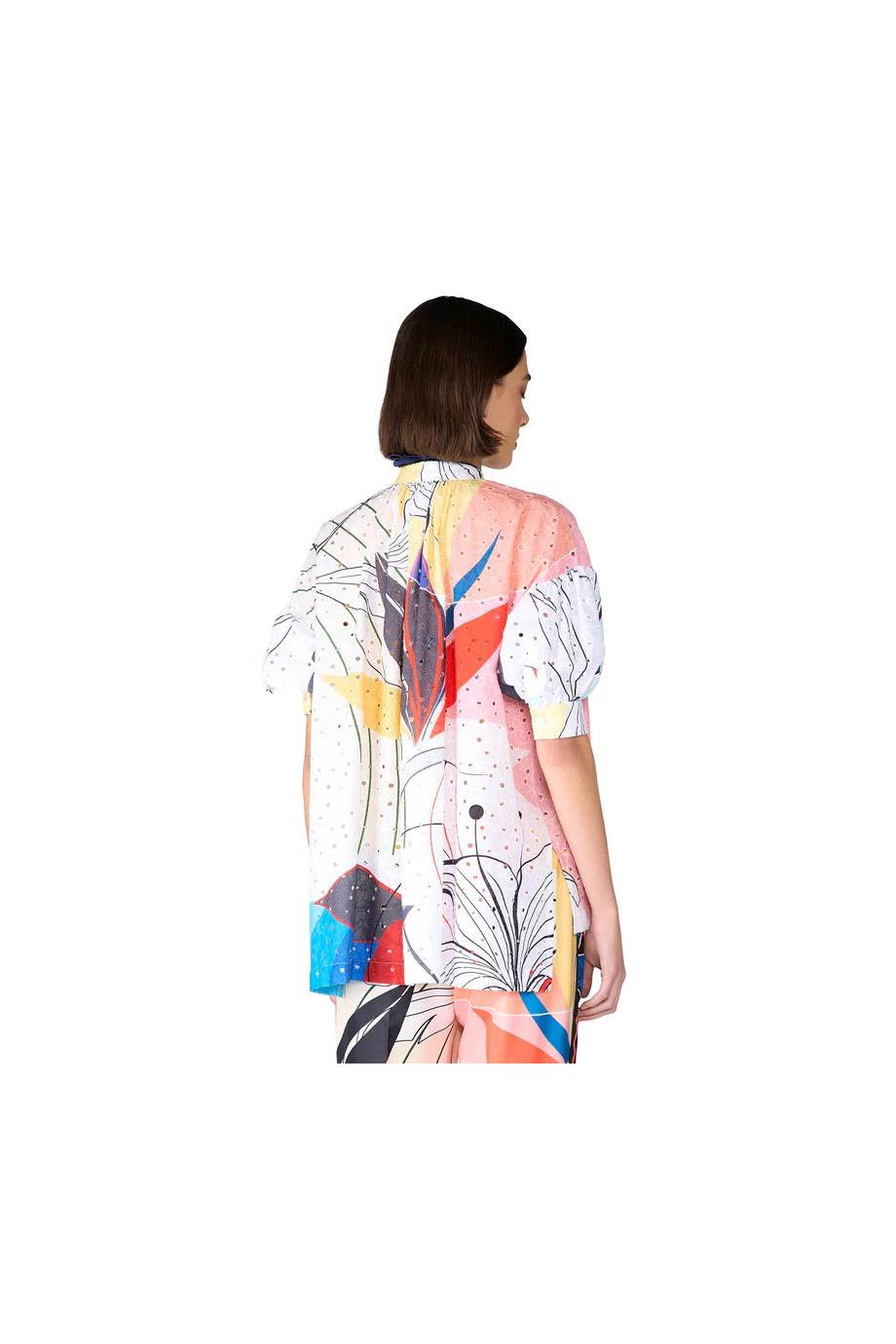 Ploto printed cotton pajama shirt in floral geometry 
