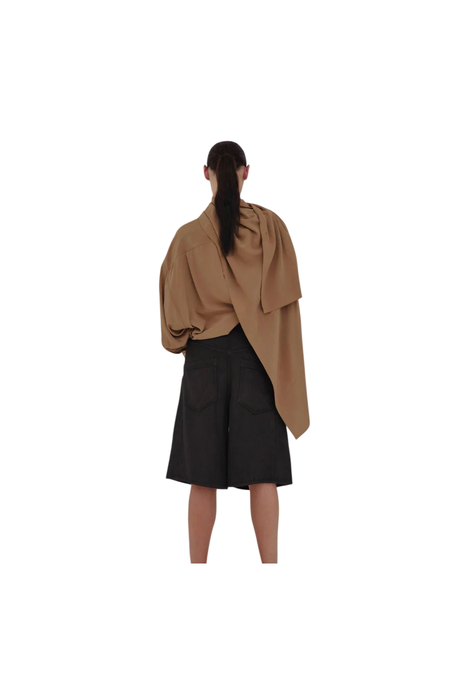 Ines denim fold-over shorts in brown