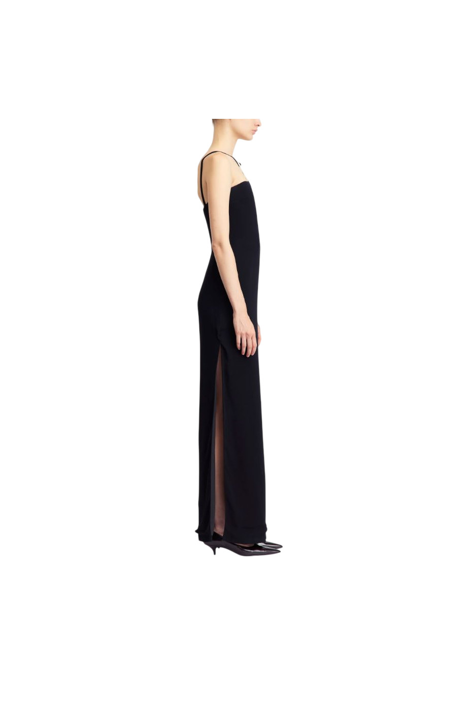 Ilian metal-trimmed crepe gown in black