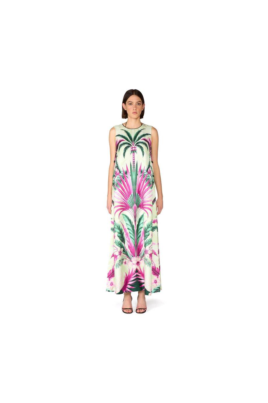 Penelope printed silk maxi dress in palm bouquet 