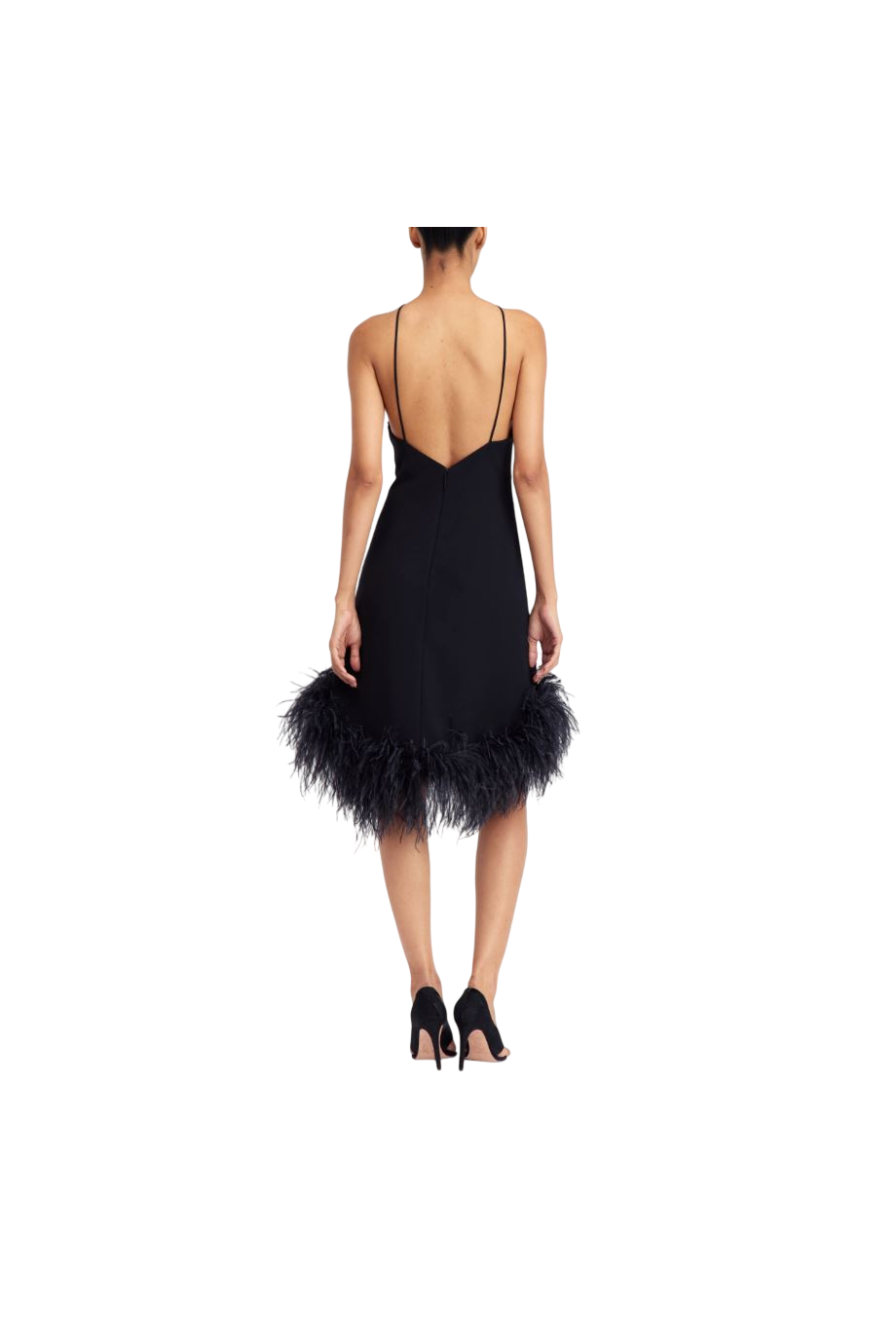 Addy feather-trimmed crepe mini dress in black