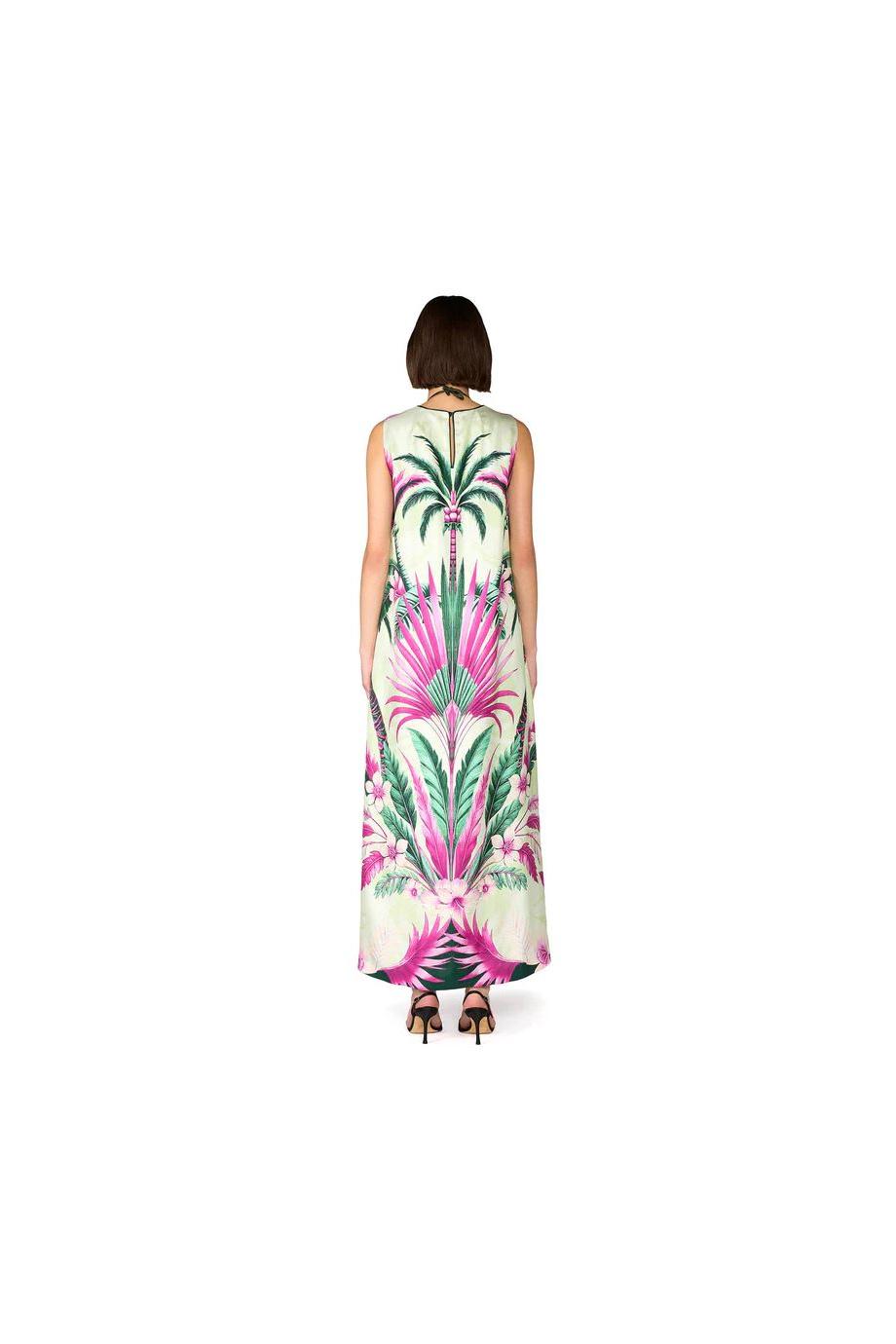 Penelope printed silk maxi dress in palm bouquet 