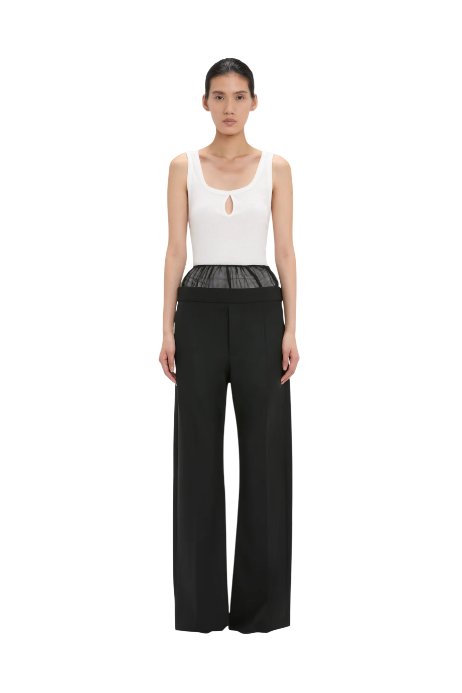 Gathered wool-blend pants in black
