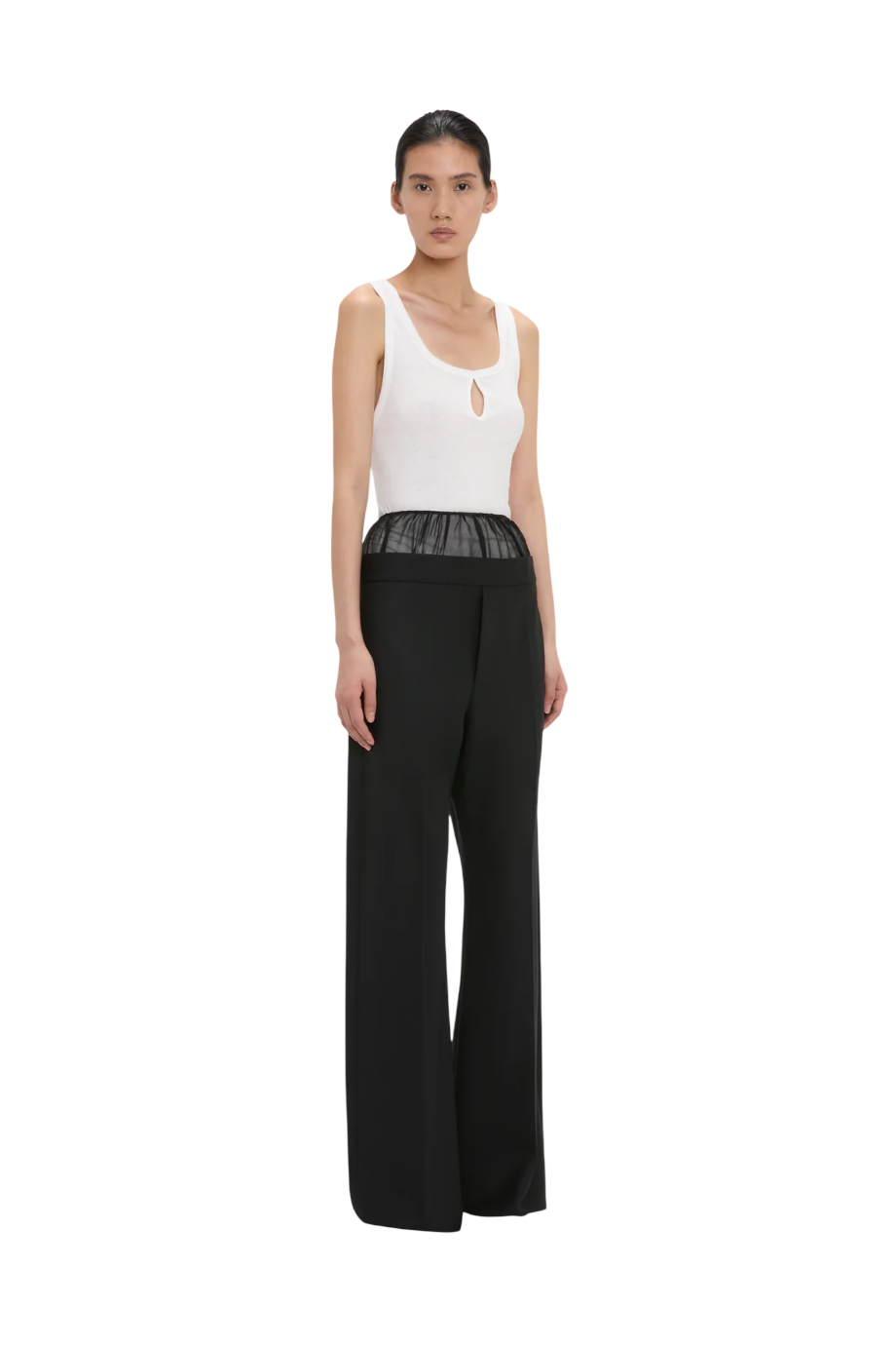 Gathered wool-blend pants in black