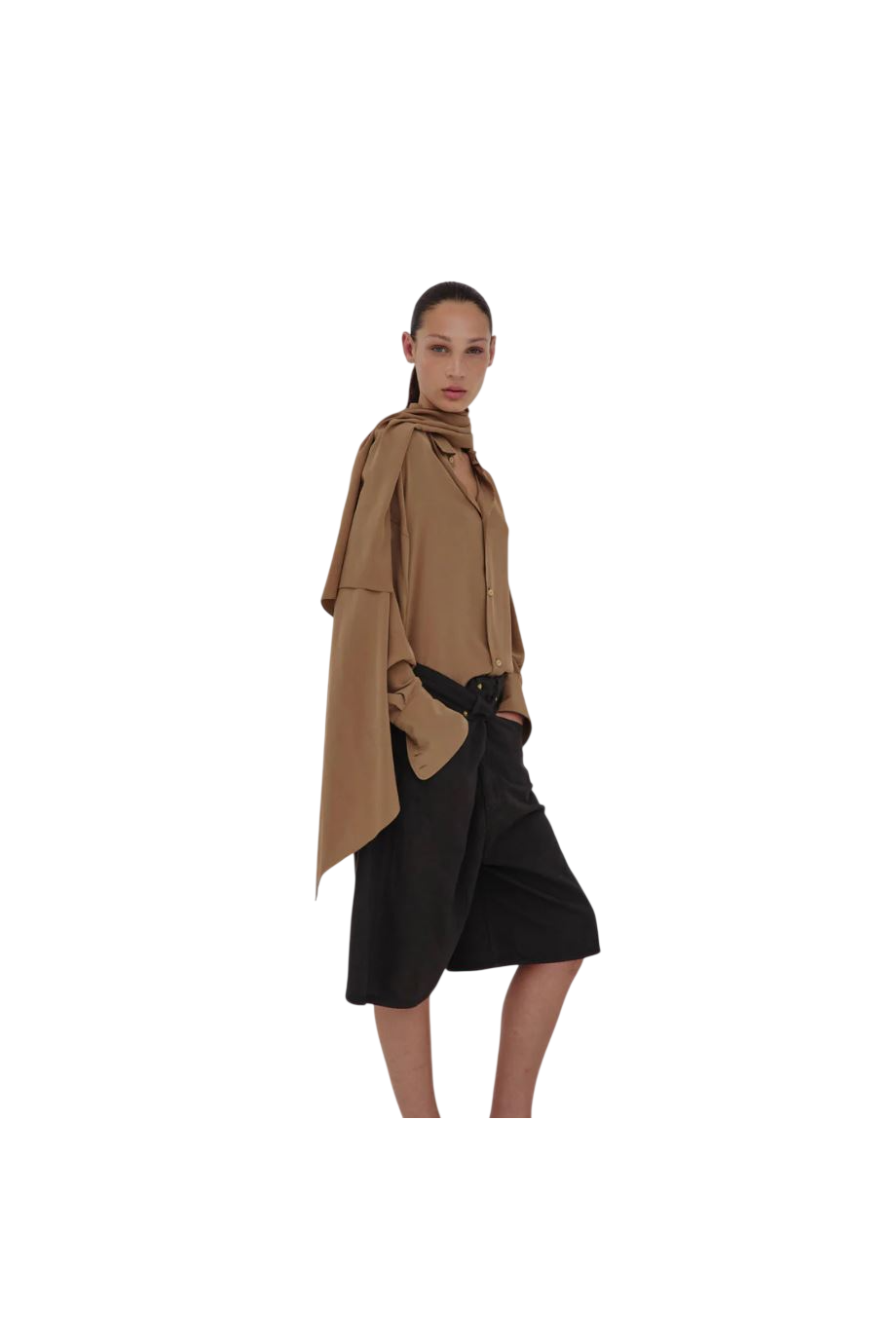 Goergia scarf-detailed silk blouse in tobacco