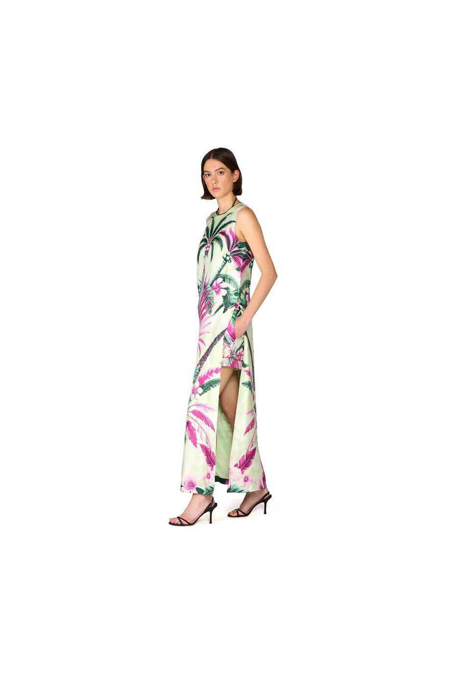 Penelope printed silk maxi dress in palm bouquet 