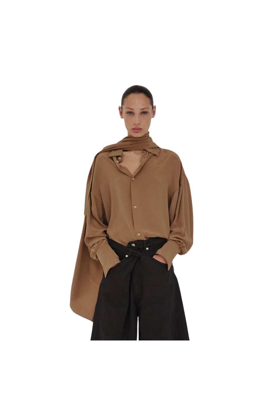 Goergia scarf-detailed silk blouse in tobacco