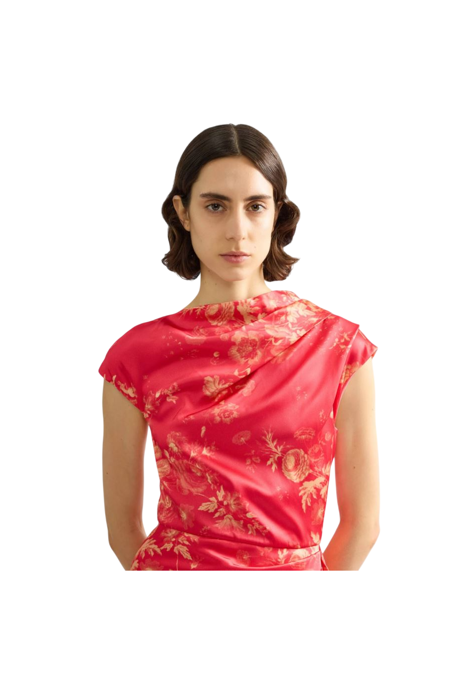 Duchesse printed satin gown in blossom pink