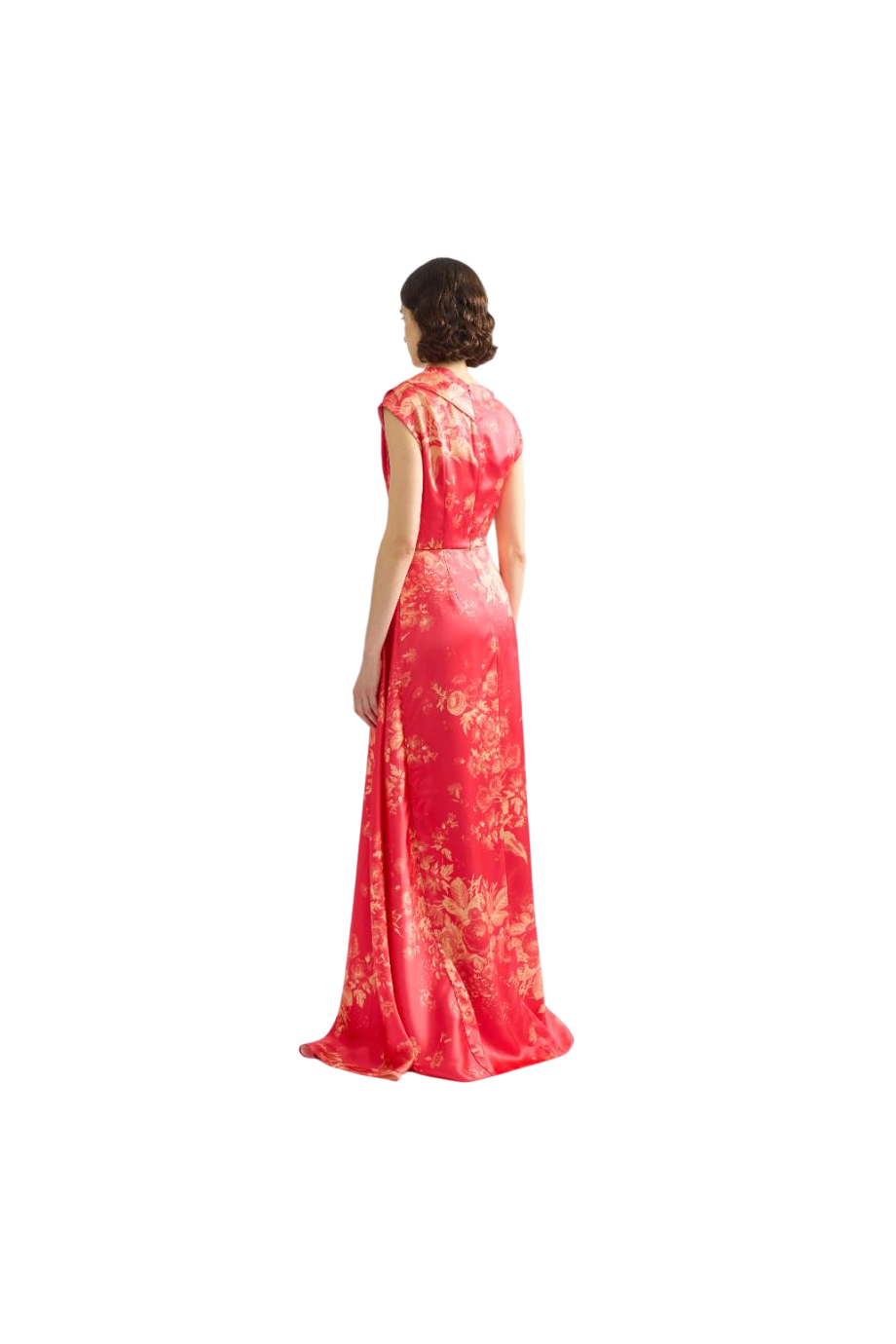 Duchesse printed satin gown in blossom pink