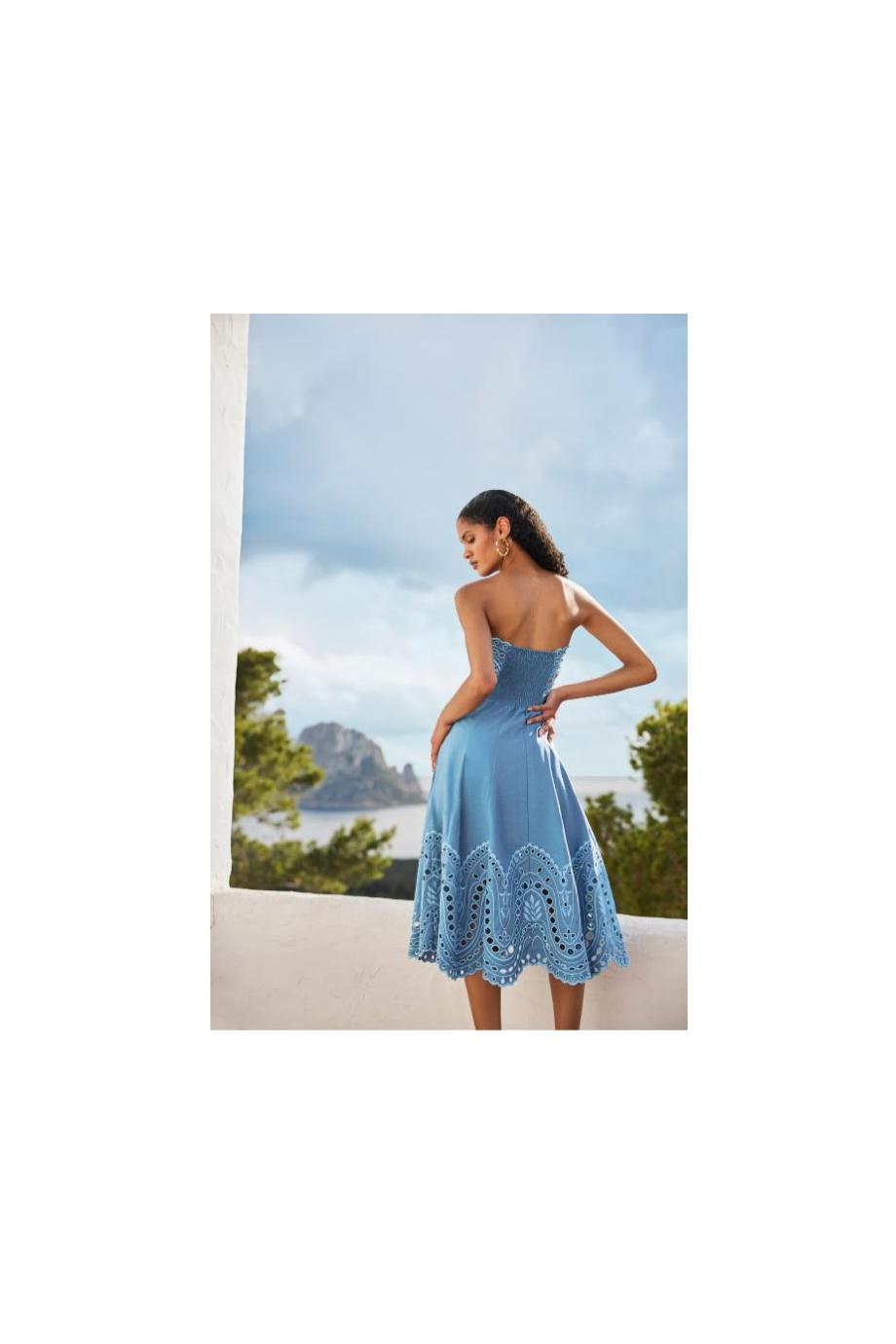 Marlin broderie cotton-blend midi dress in azul 