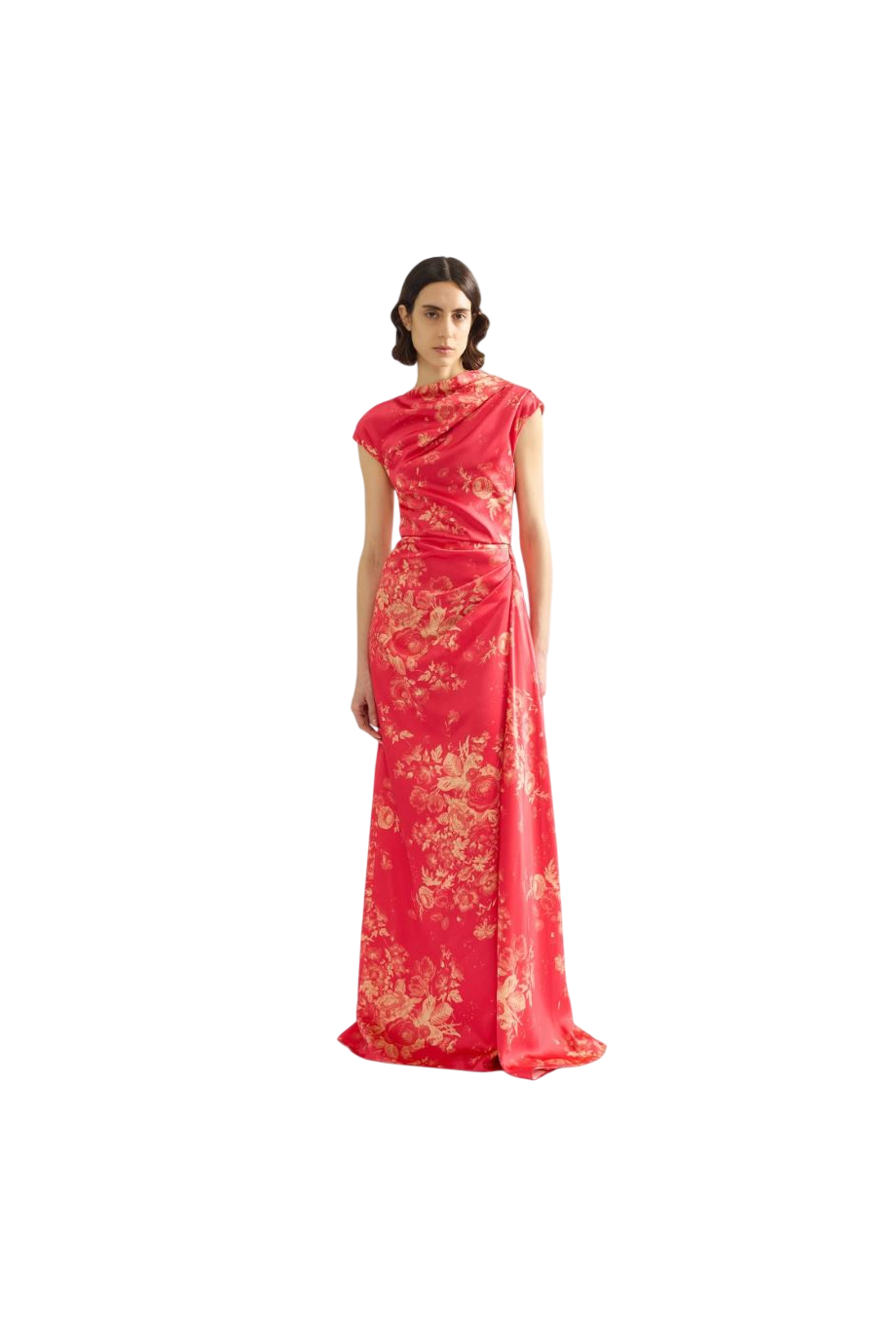 Duchesse printed satin gown in blossom pink