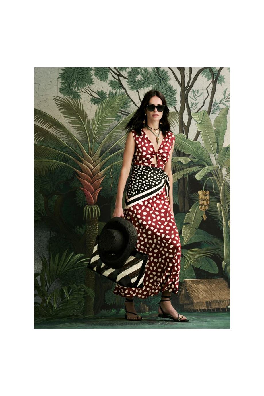 Horizonte Mistico cutout printed midi dress in cherry 