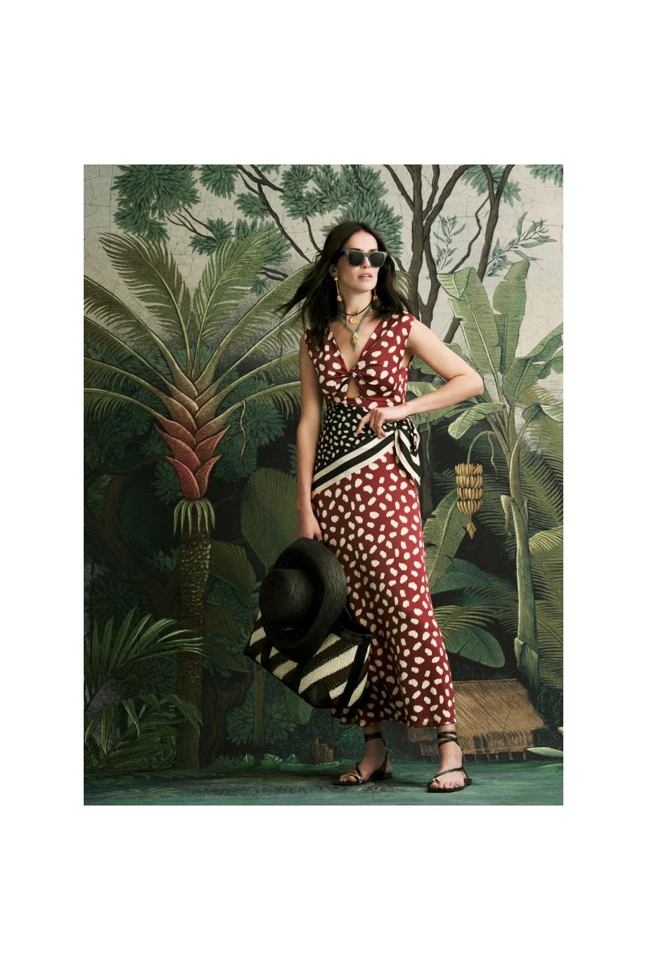 Horizonte Mistico cutout printed midi dress in cherry 