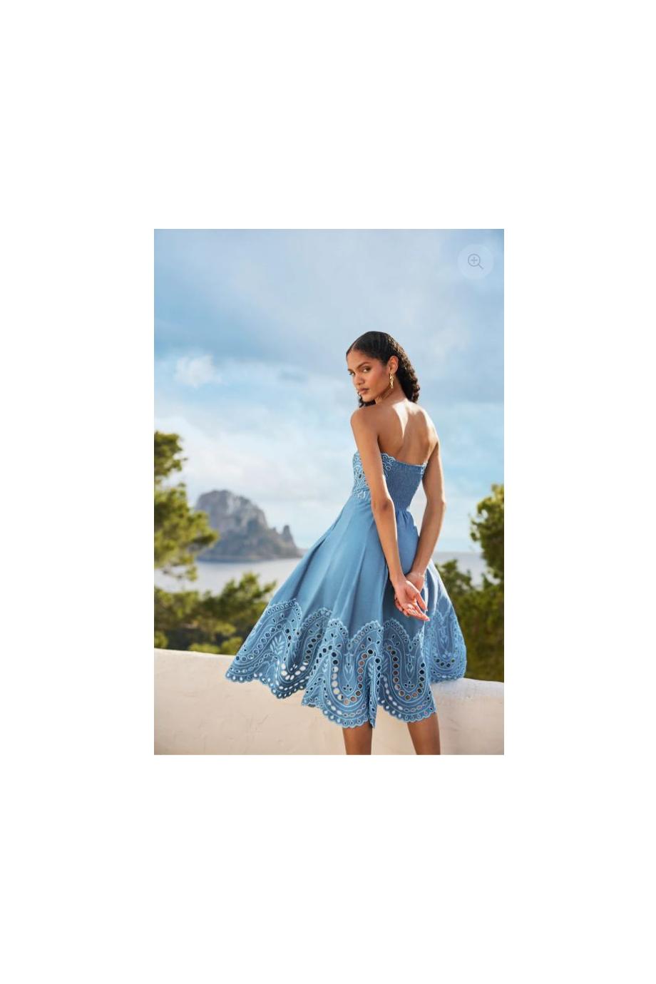 Marlin broderie cotton-blend midi dress in azul 