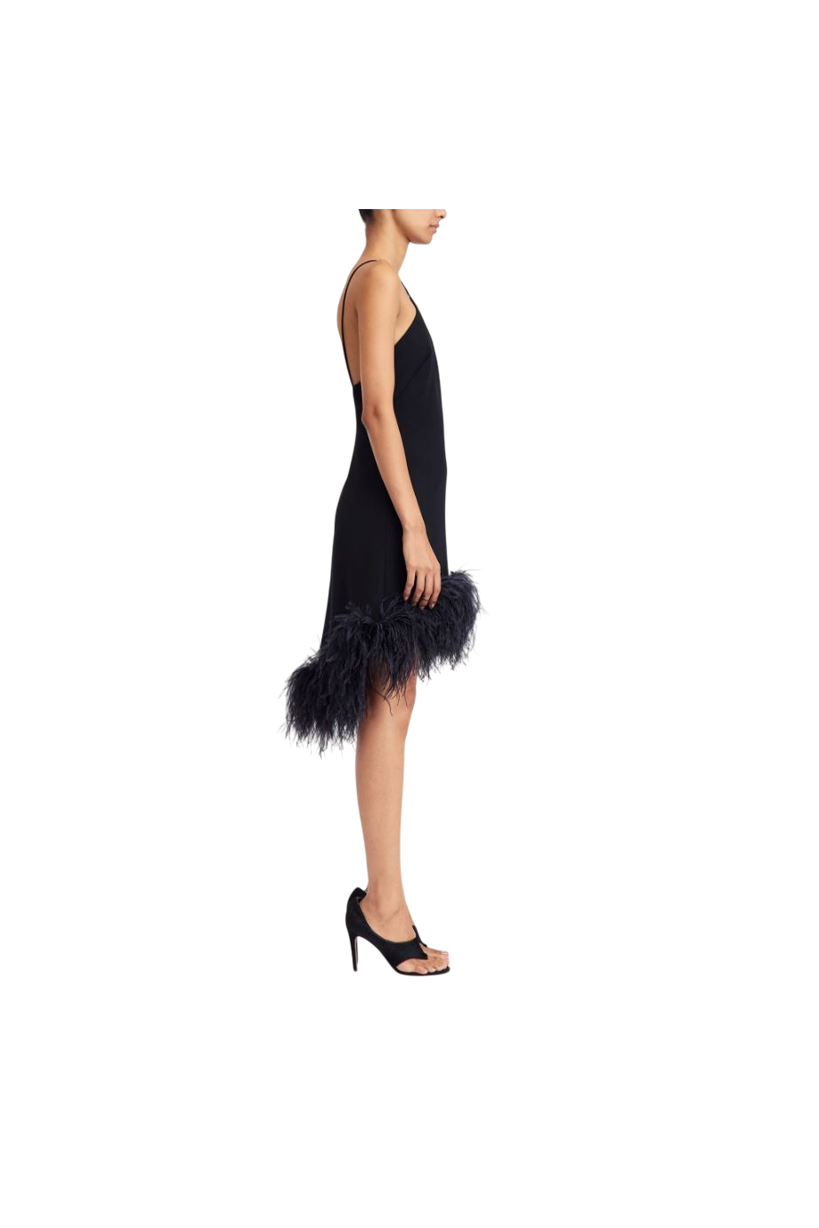 Addy feather-trimmed crepe mini dress in black